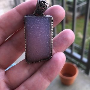 Pink druzy pendant in sterling silver